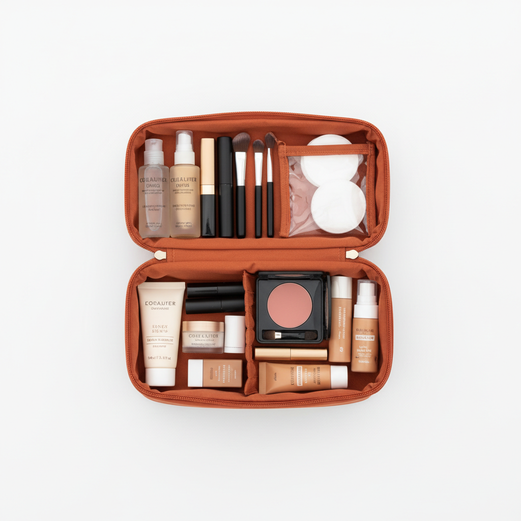 Weekend Getaway Cosmetic Case - open with weekend products