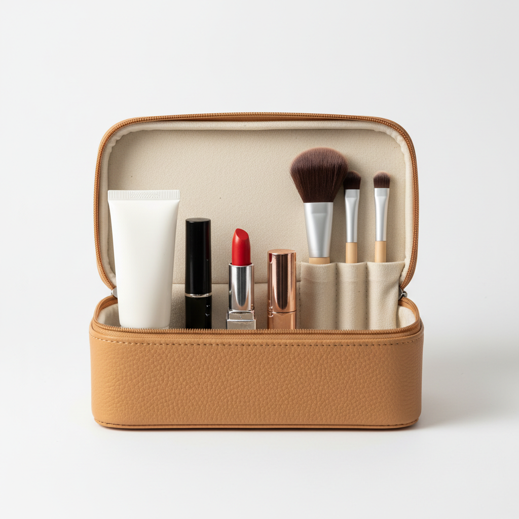 Everyday Cosmetic Organizer Case - open with daily essentials