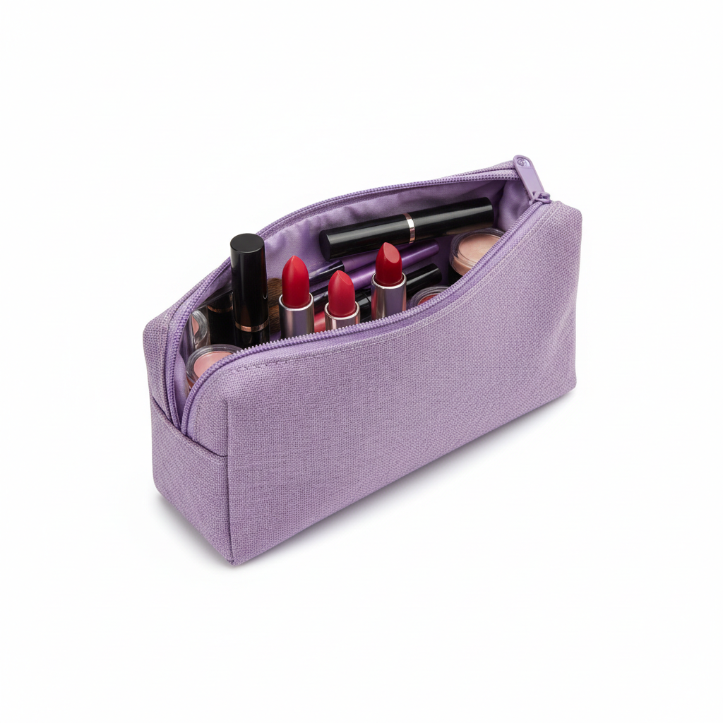 Slim Cosmetic Pouch Case - open with makeup essentials