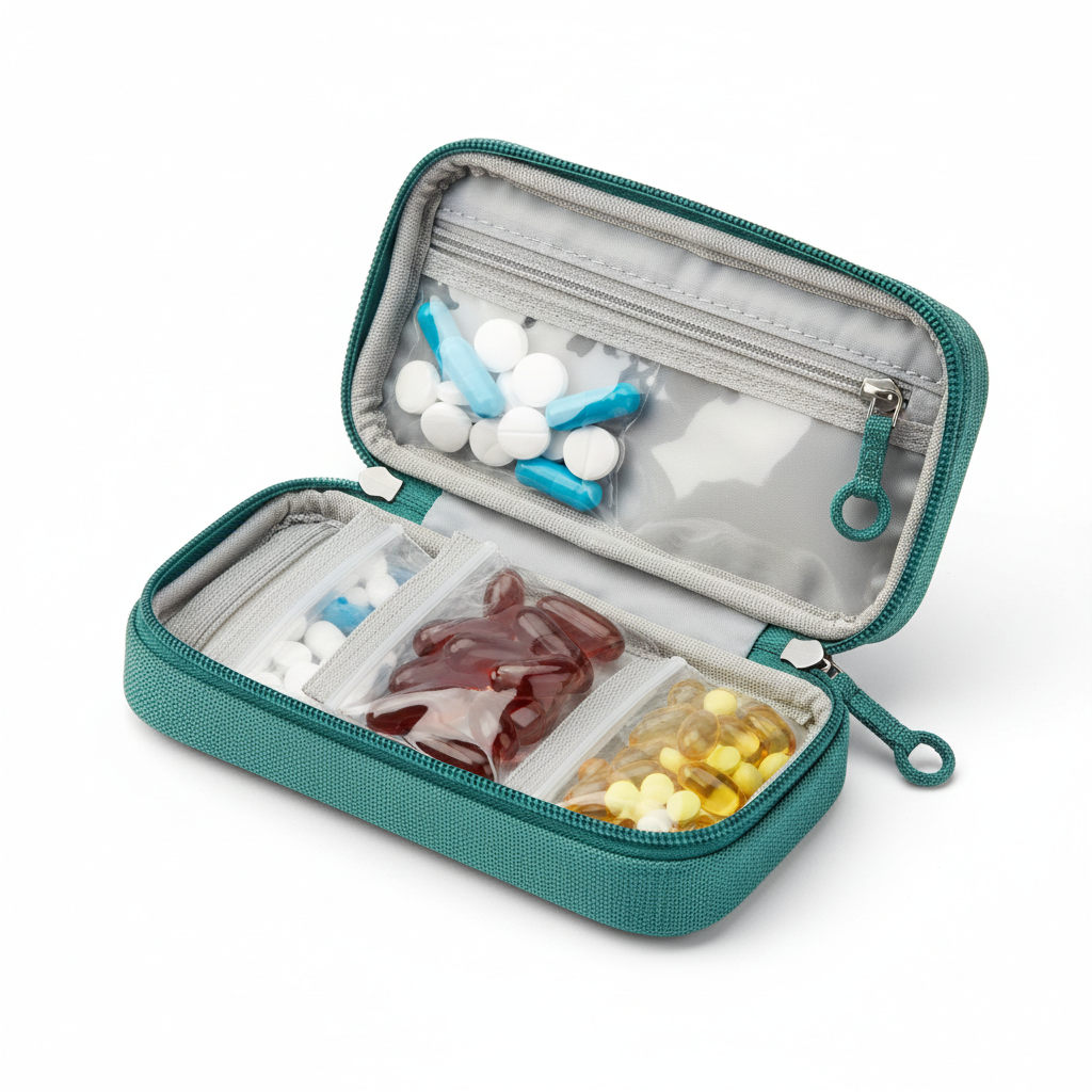 On-the-Go Pill Organizer Case - open with pouches
