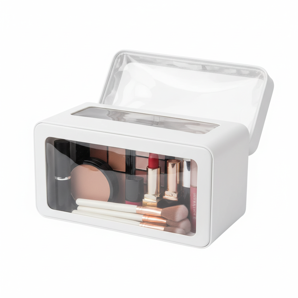 Clear Window Cosmetic Case - open with visible products